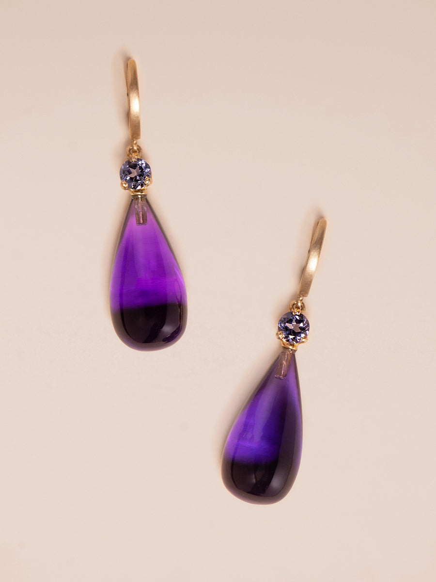 Violet spinel and amethyst large drop earrings