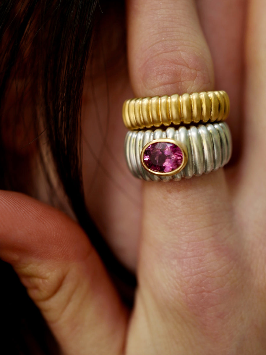 Anello rigato band - 18k yellow gold