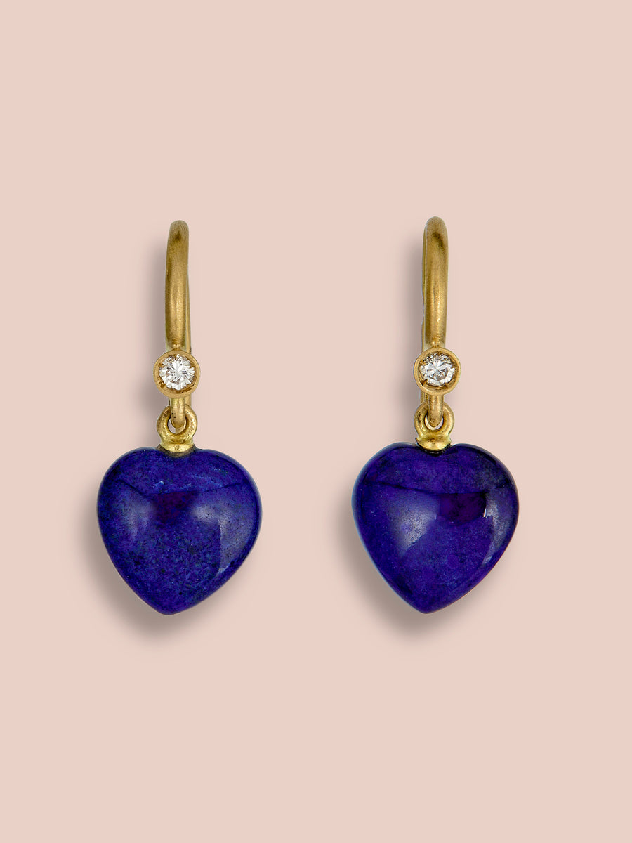 Everyday heart earrings - Lapis and Diamond