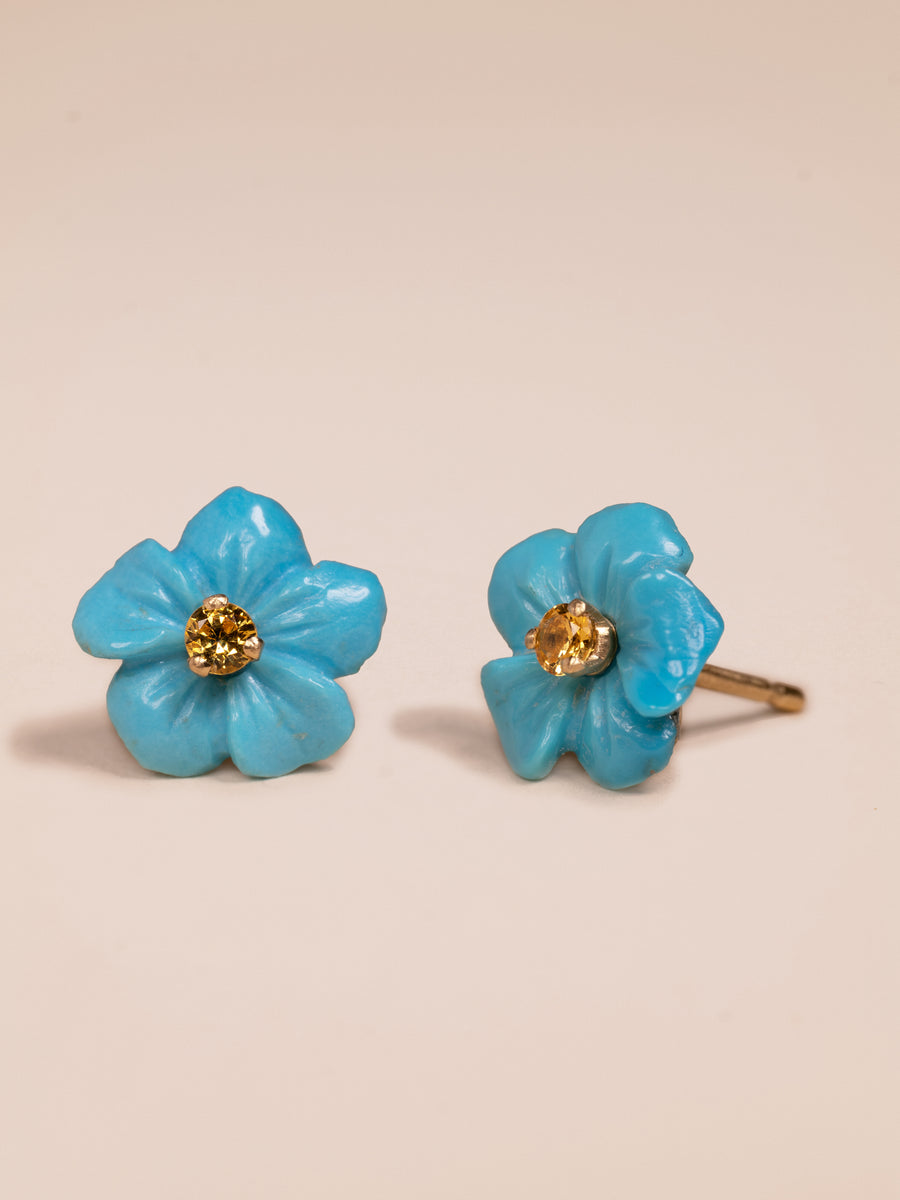 Turquoise and Yellow Sapphire Petite Fiore Earrings