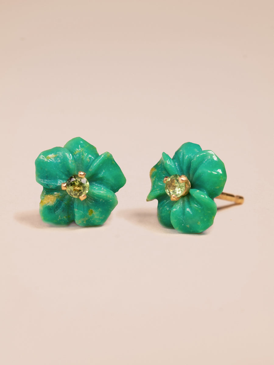 Green Turquoise and Tsavorite Garnet Petite Fiore Earrings