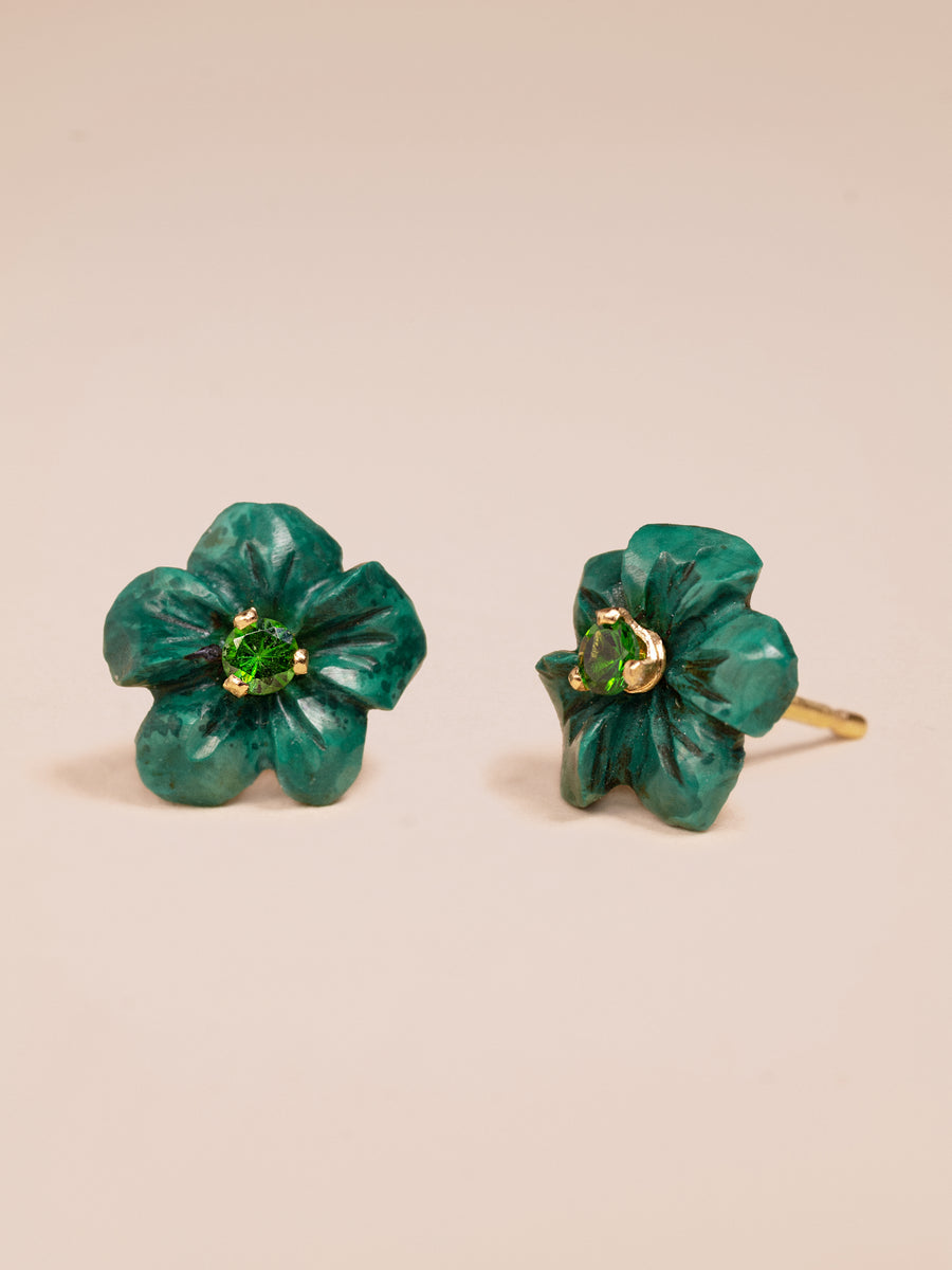 Malachite and Tsavorite Garnet Petite Fiore Earrings