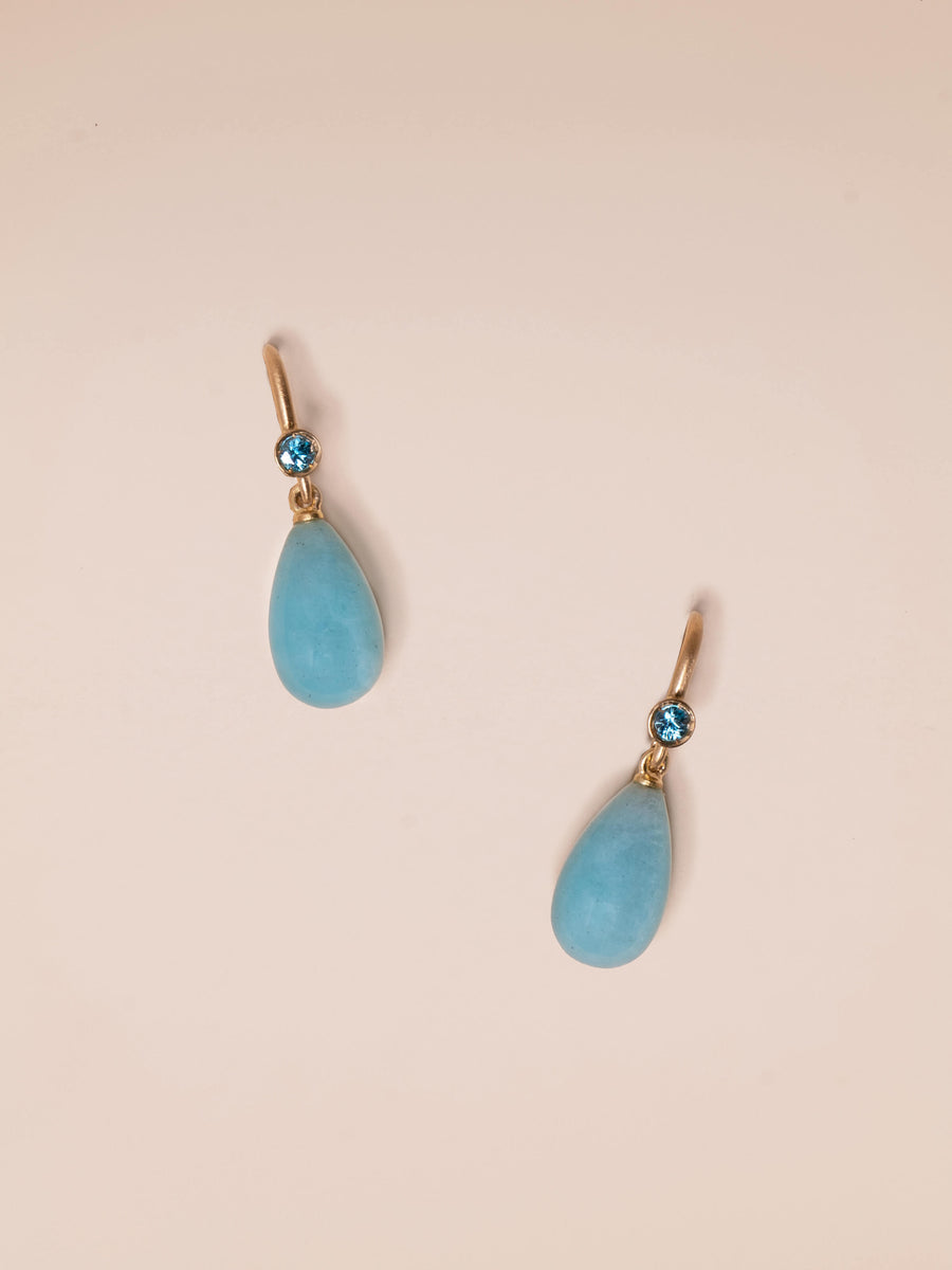 Neon blue zircon and amazonite everyday drop earrings