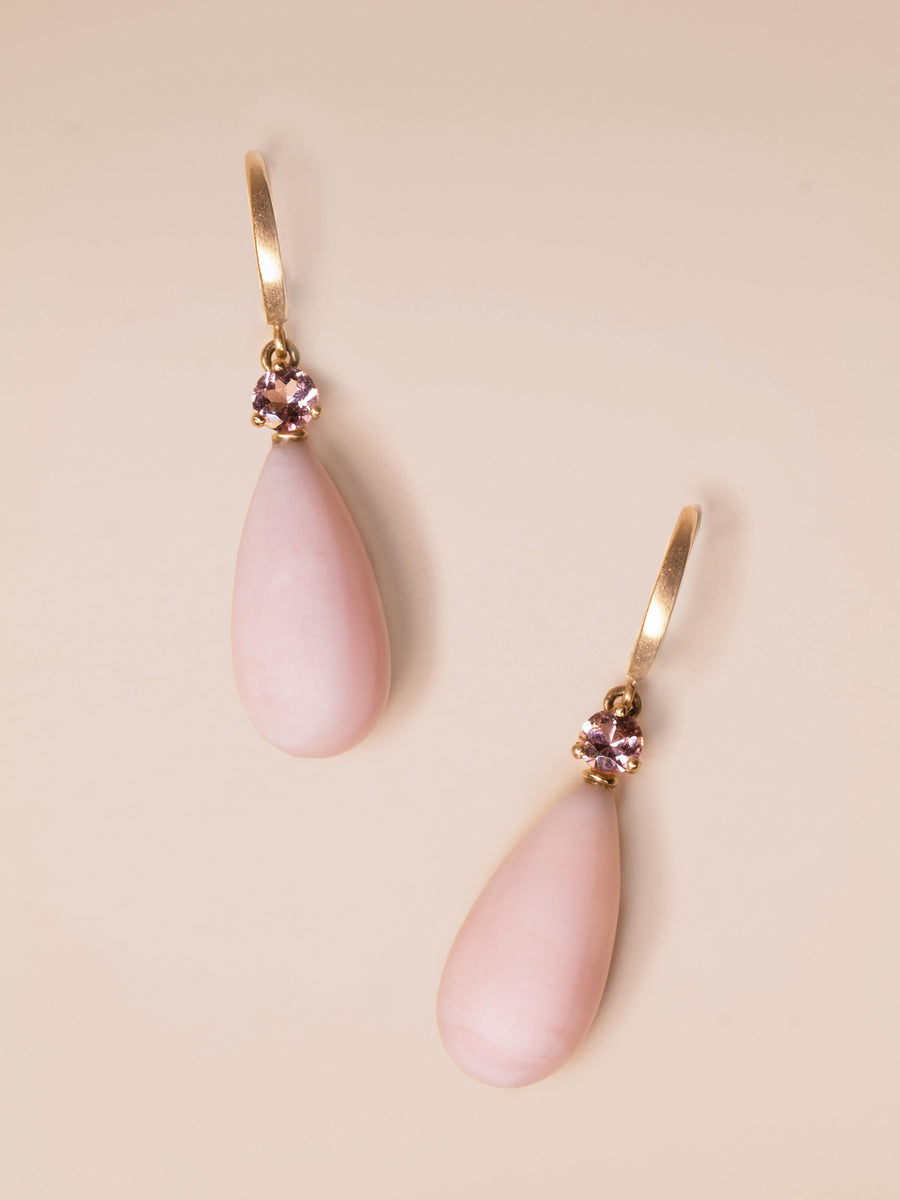 Pink tourmaline and pink opal large drop earrings